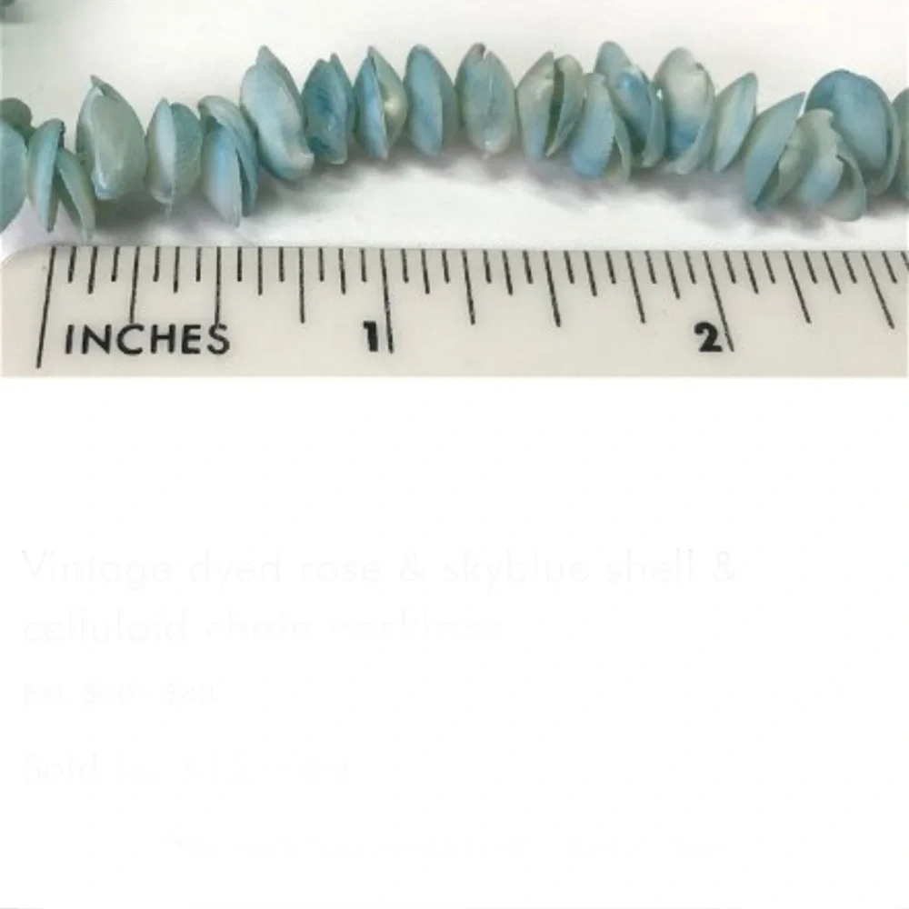Vintage dyed rose &‎ skyblue shell & celluloid chain necklace